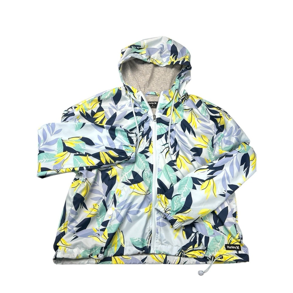 Hurley Floral Palm Hibiscus Tropical Windbreaker Fits Women's Sz L Multicolors